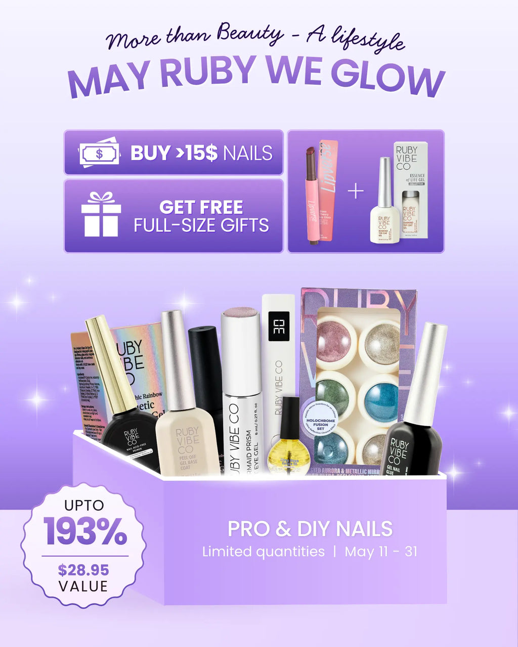 [RUBY VIBE CO] Fairyglow Face & Body Glitter Gel - Multi-Use Cosmetic Glitter for Face Body Hair & Lip Non-Toxic Skin-Friendly in Pink Gold White Silver