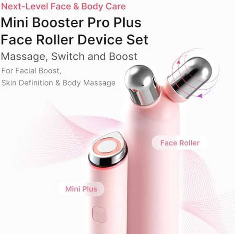 At-Home Contour & Define Device Set: Mini Booster Pro plus Face Roller Device Set Pink and PDRN Booster Gel | PDRN, Peptides & Niacinamide | Face & Body Massager for Depuffing & Contouring