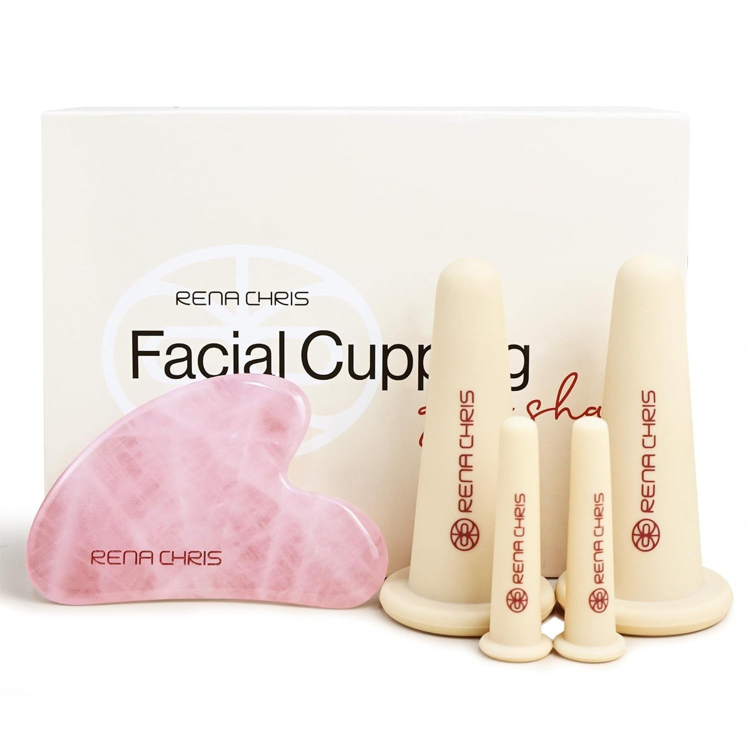 Facial Cupping Set & Gua Sha Facial Tool - Silicone Cupping Set & Rose Quartz Gua Sha Stone - Face Cupping Therapy Sets for Natural Skin Care, Puffiness, Lip Plumping (Pink)