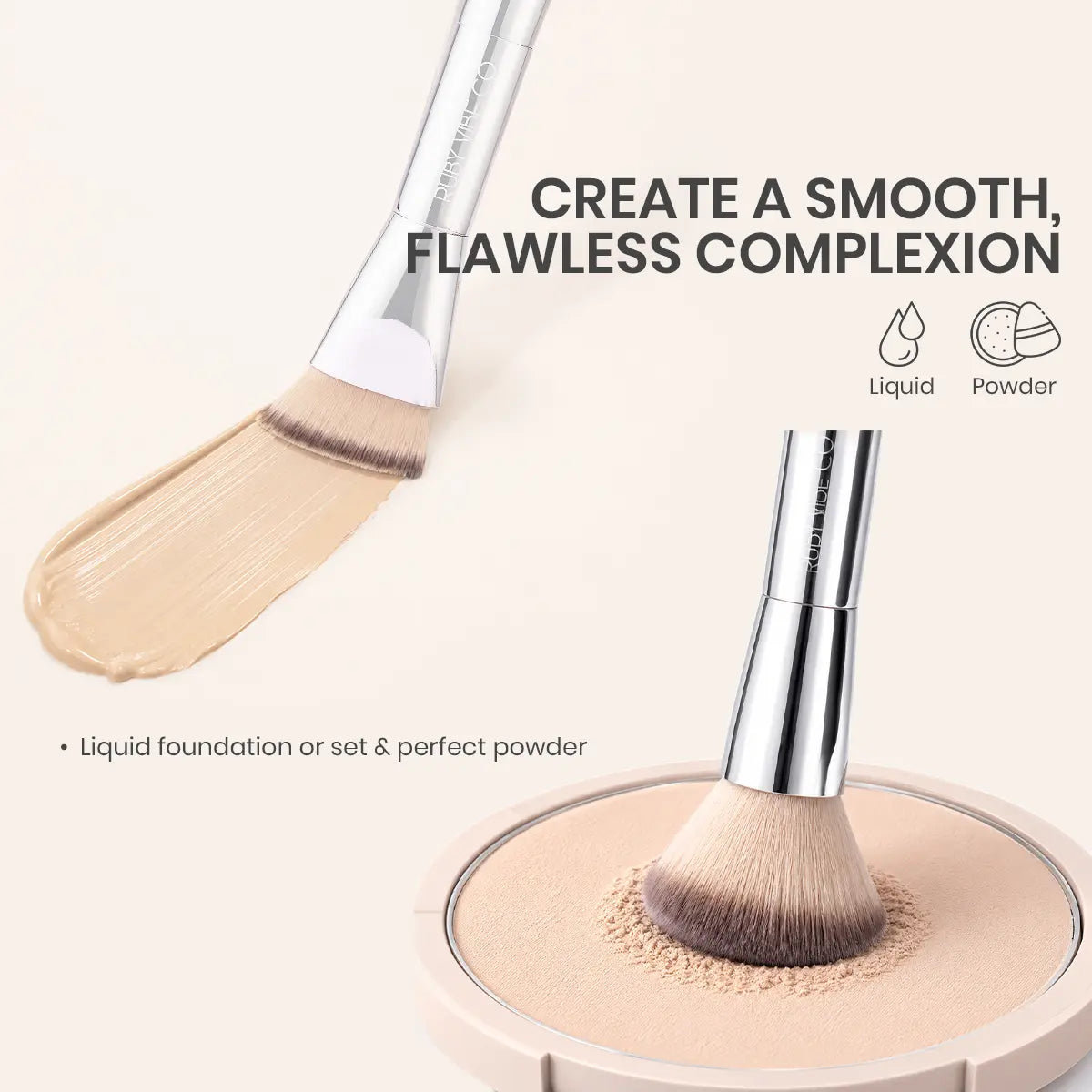 RUBY VIBE CO Dualflex Precision 5-Brush Set-Travel Makeup Brush Set with Dual Ended Makeup Brush, Foundation Brush for Liquid Makeup, Eyeshadow Brush Set, Setting Powder Brush for Face and Eyes