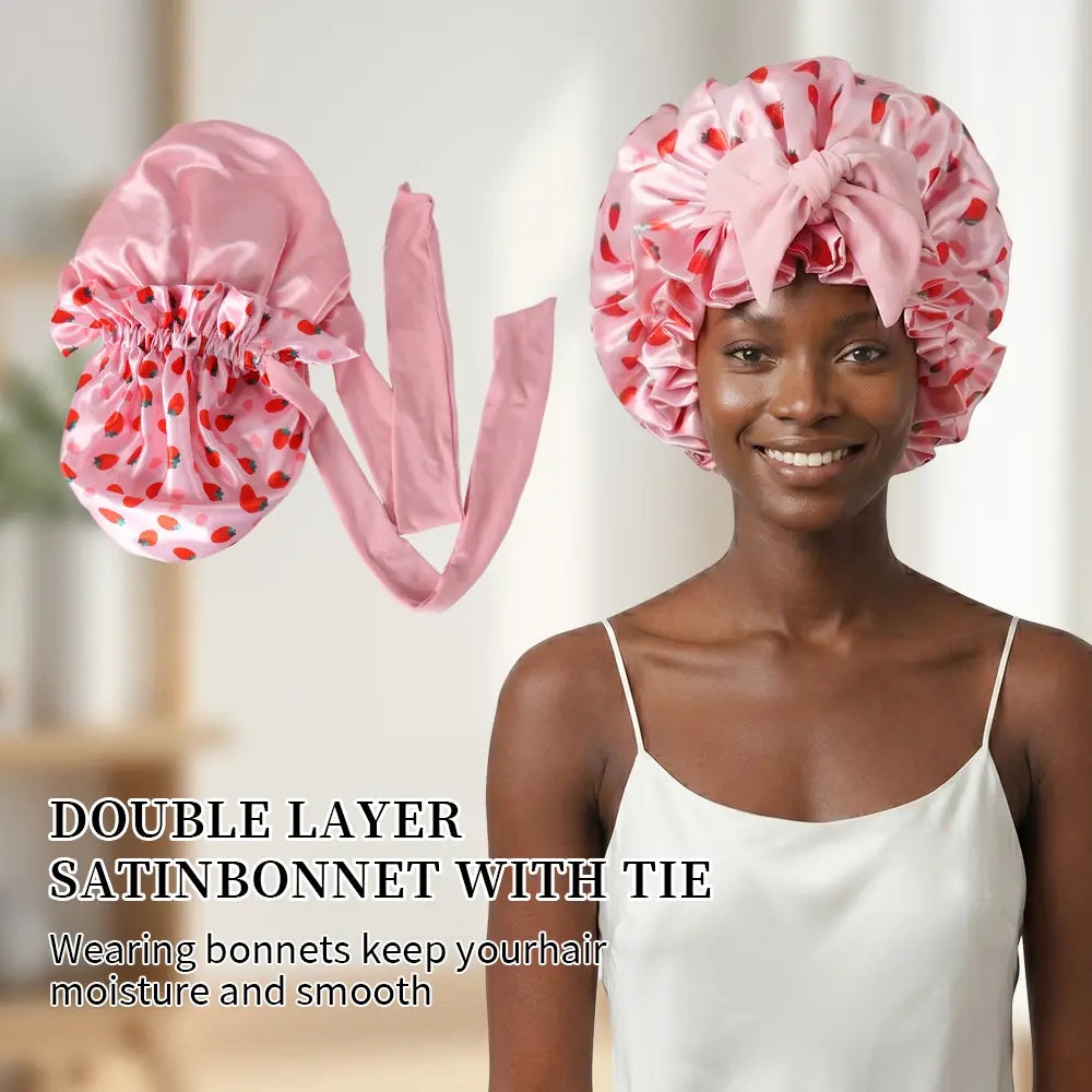 Double Layer Silk Bonnet for Haircare - Soft & Practical Sleeping Cap with Elastic Tie Band for Curly & Natural Hair,Bonnets for Sleeping Women,Curly Hair Nightcap, Smooth,For Women'S Natural Curly,For Gift,Fashion