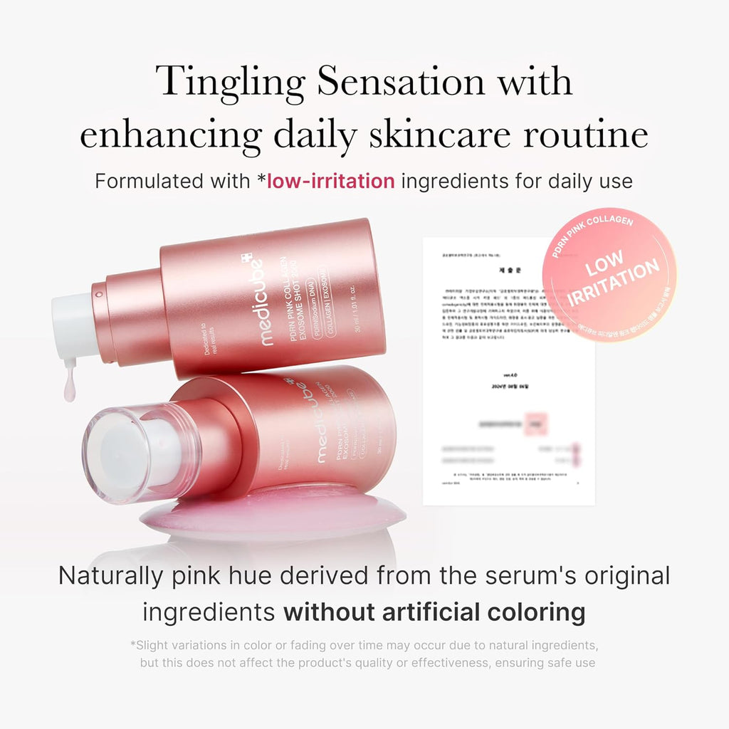 Exosome Shot PDRN Pink Collagen 2,000 PPM Spicule Facial Serum | Liquid Skin Booster | Exosome, Salmon DNA Spicules | Uneven Skin Tone, Pore Care, Skin Texture | Korean Skincare, 1.01 Fl.Oz