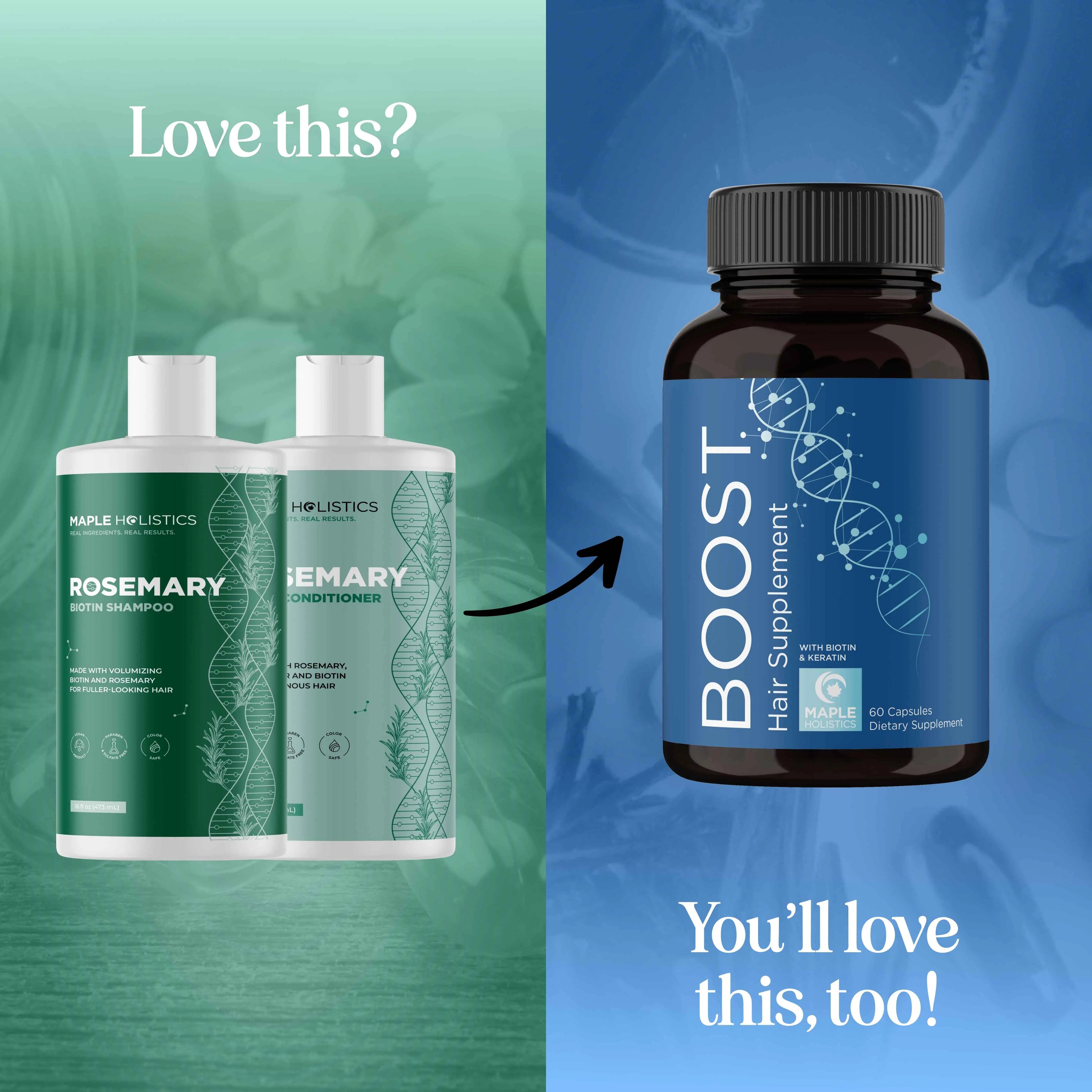 Maple Holistics Biotin & Rosemary Shampoo and Conditioner Set - Volumizing Hair Care for Thicker-Looking Hair | Scalp Invigorating Formula with Rosemary Oil | Sulfate-Free & Vegan Duo for Fine & Thinning Hair