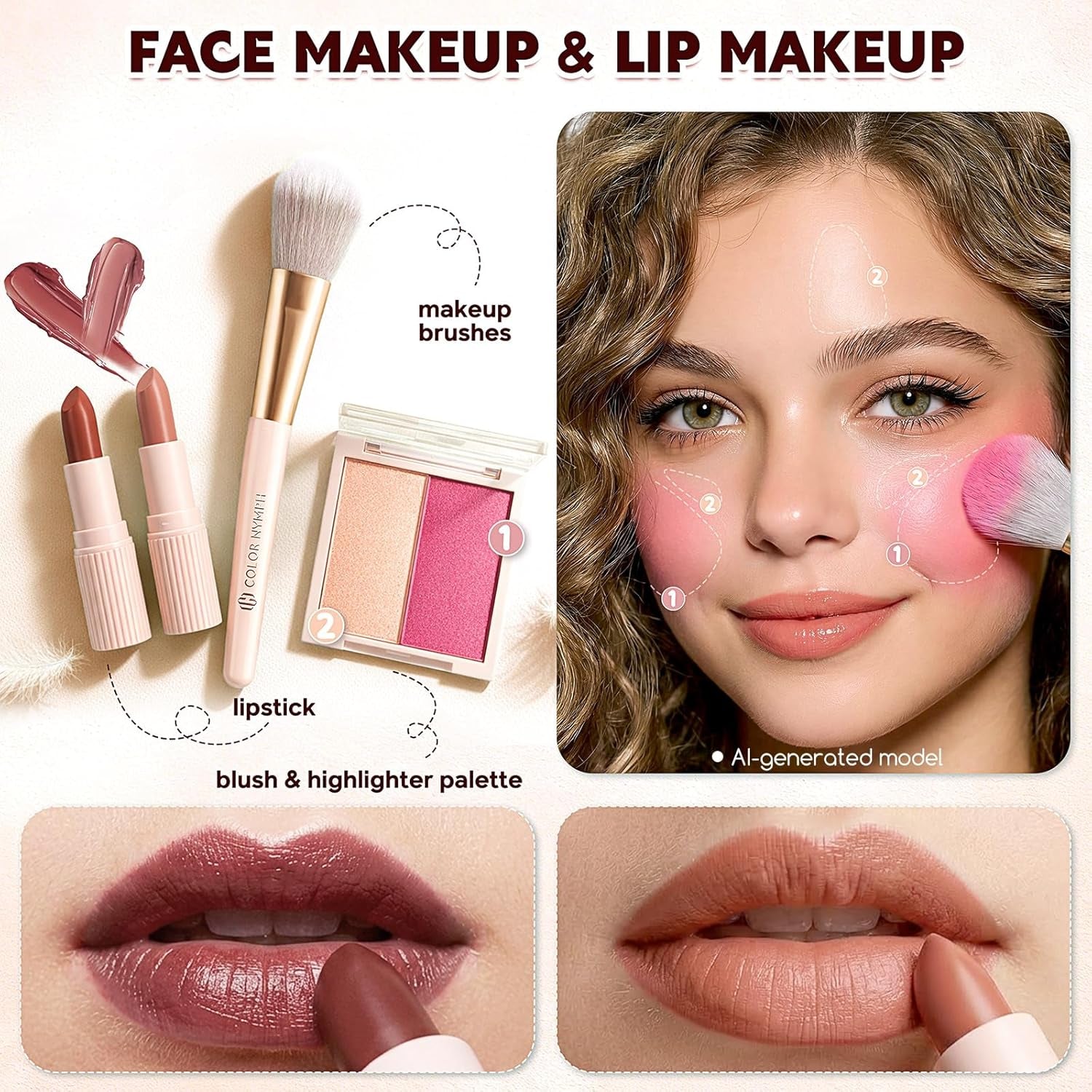 All in One Makeup Kit for Teen Girls Beginner, Makeup Gift Set with Eyeshadow Palette Blush Lipstick Lip Pencil Eye Pencil Brush Mascara Portable Bag - Pink