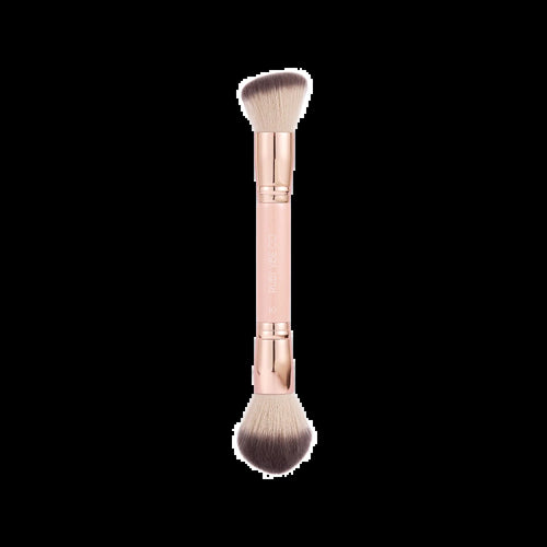 [RUBY VIBE CO] Celestialglow 2-In-1 Brush 016 Complexion Foundation & Concealer Brush Vegan Cruelty-Free Synthetic Bristles, Rose Gold Aluminum Ferrule, Pink Wooden Handle