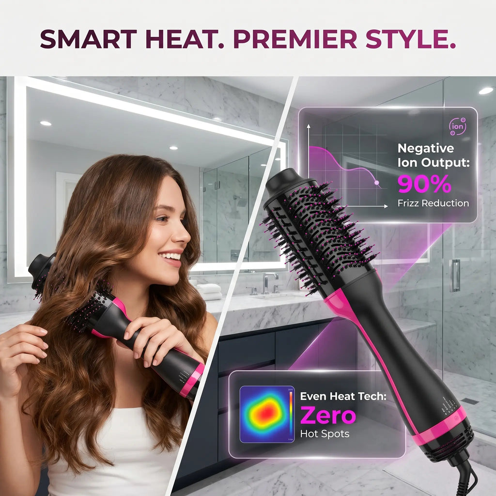 2-In-1 Hair Dryer Brush – One Step Hot Air Styler for Drying, Curling, Straightening & Adding Volume, Smooth Frizz-Free Hair Styling Tool
