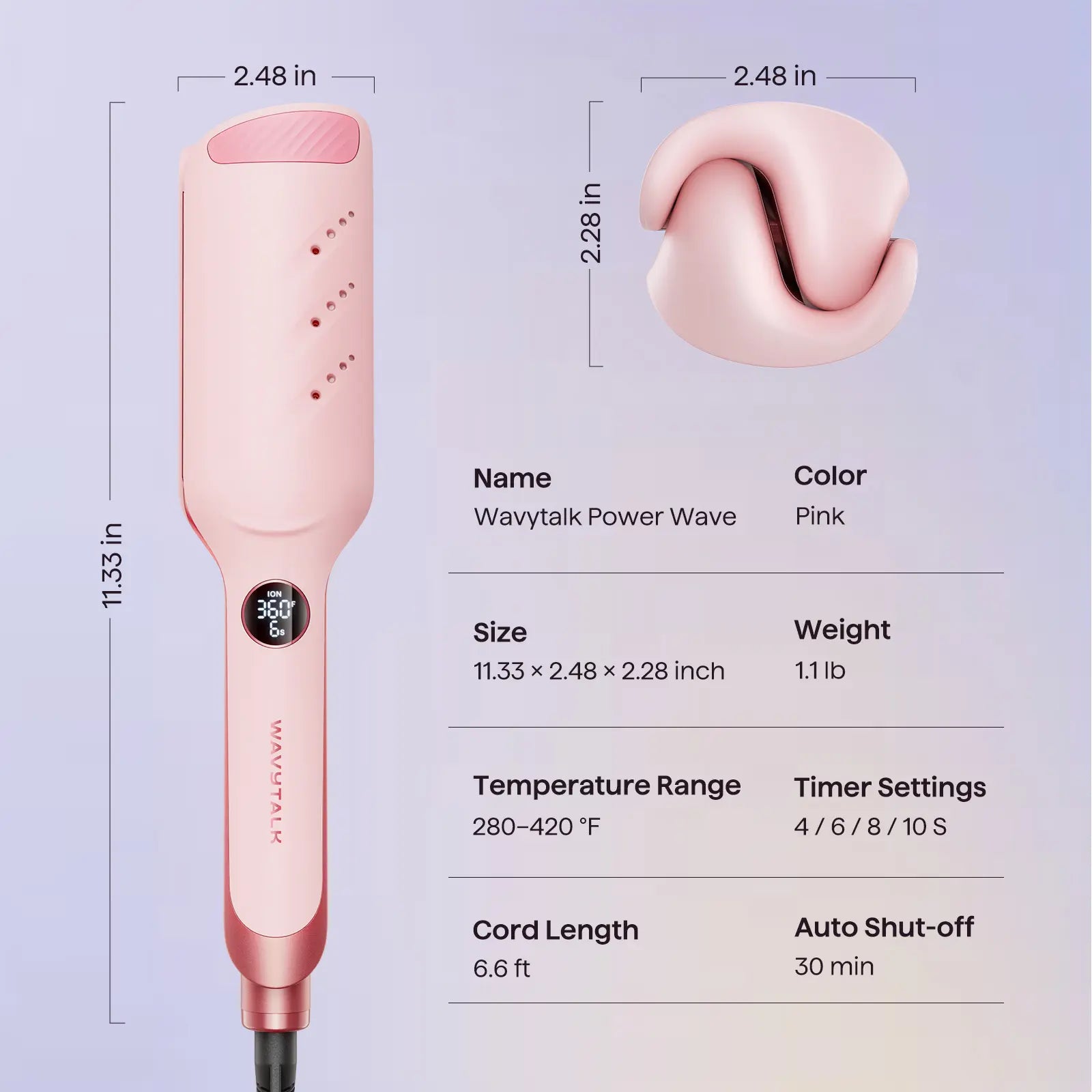 Wavytalk Power Wave Hair Crimper & Curling Wand for Beach Waves with Ionic Technology, Dual Voltage & Lightweight Design, Reducing Frizz & Damage, Perfect for Travel