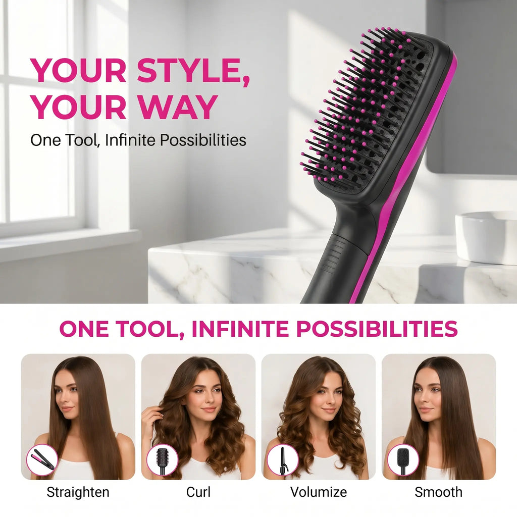 2-In-1 Hair Dryer Brush – One Step Hot Air Styler for Drying, Curling, Straightening & Adding Volume, Smooth Frizz-Free Hair Styling Tool