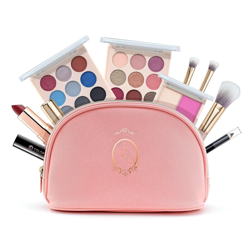 All in One Makeup Kit for Teen Girls Beginner, Makeup Gift Set with Eyeshadow Palette Blush Lipstick Lip Pencil Eye Pencil Brush Mascara Portable Bag - Pink