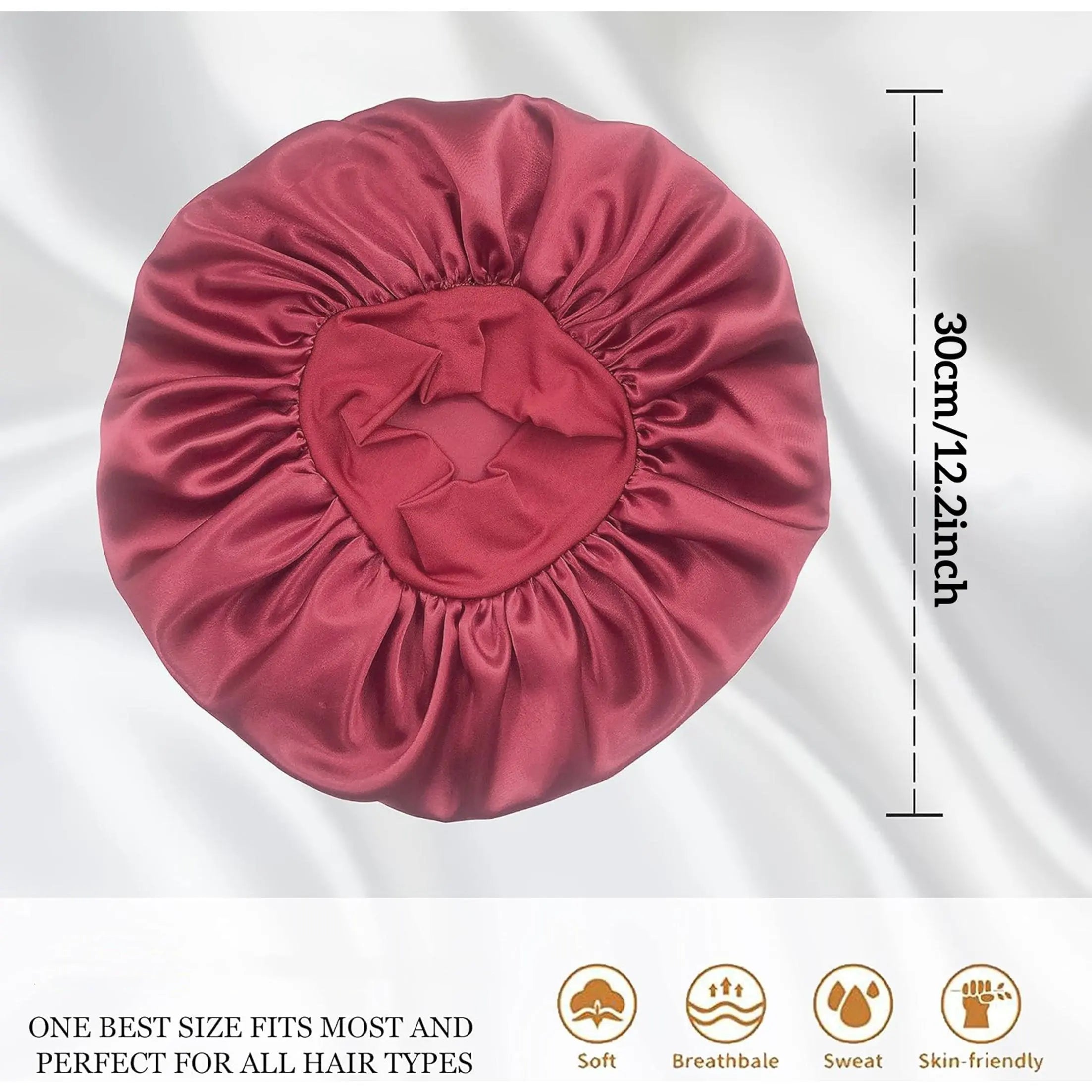Twicebeauty Women'S Silk Hair Bonnet for Braids - Satin Sleep Cap with Soft Elastic Band, Casual Adults' Daily Haircare Gift Accessory, Wine-Colored, Cold Wash & Easy to Clean