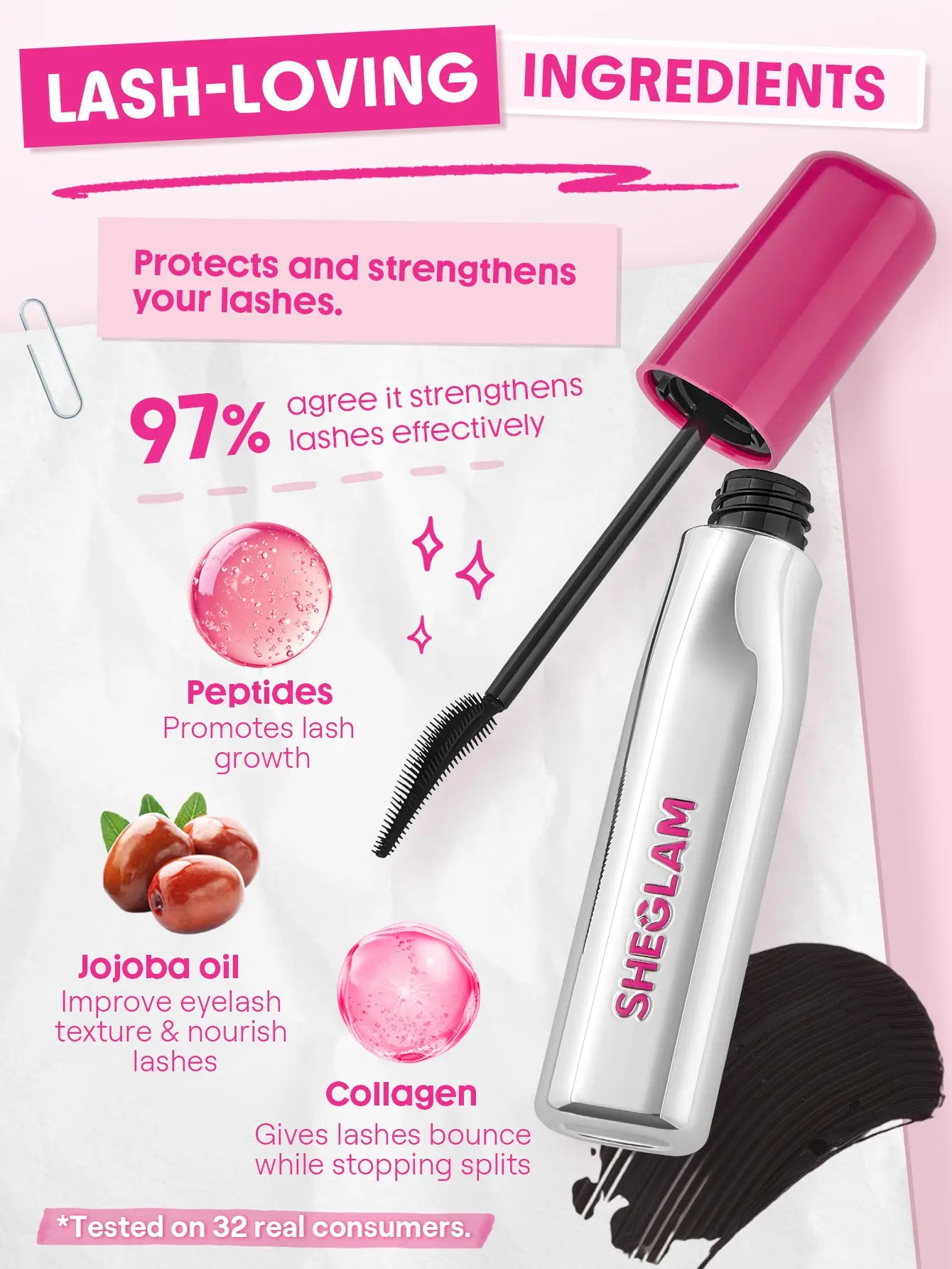 【FREE SHIPPING】SHEGLAM Lashlighter up & Out Black Mascara Waterproof Lengthening Eyes Lashes Ez Remove Lash Treatment