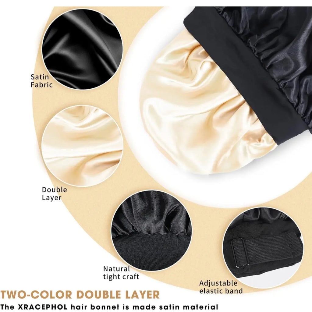 Silk for Sleeping Double Layer Satin Adjustable for Black Woman Sleep Cap Reversible Hair for Curly Hair (Blackandpurple) Love Lucy Bonnet Hats Daily Heatless Elastic Haircare