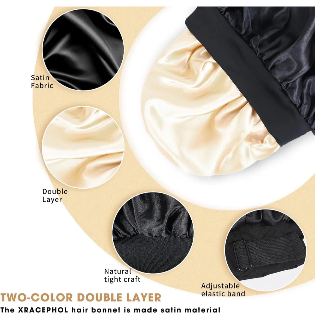 Silk for Sleeping Double Layer Satin Adjustable for Black Woman Sleep Cap Reversible Hair for Curly Hair (Blackandpurple) Love Lucy Bonnet Hats Daily Heatless Elastic Haircare