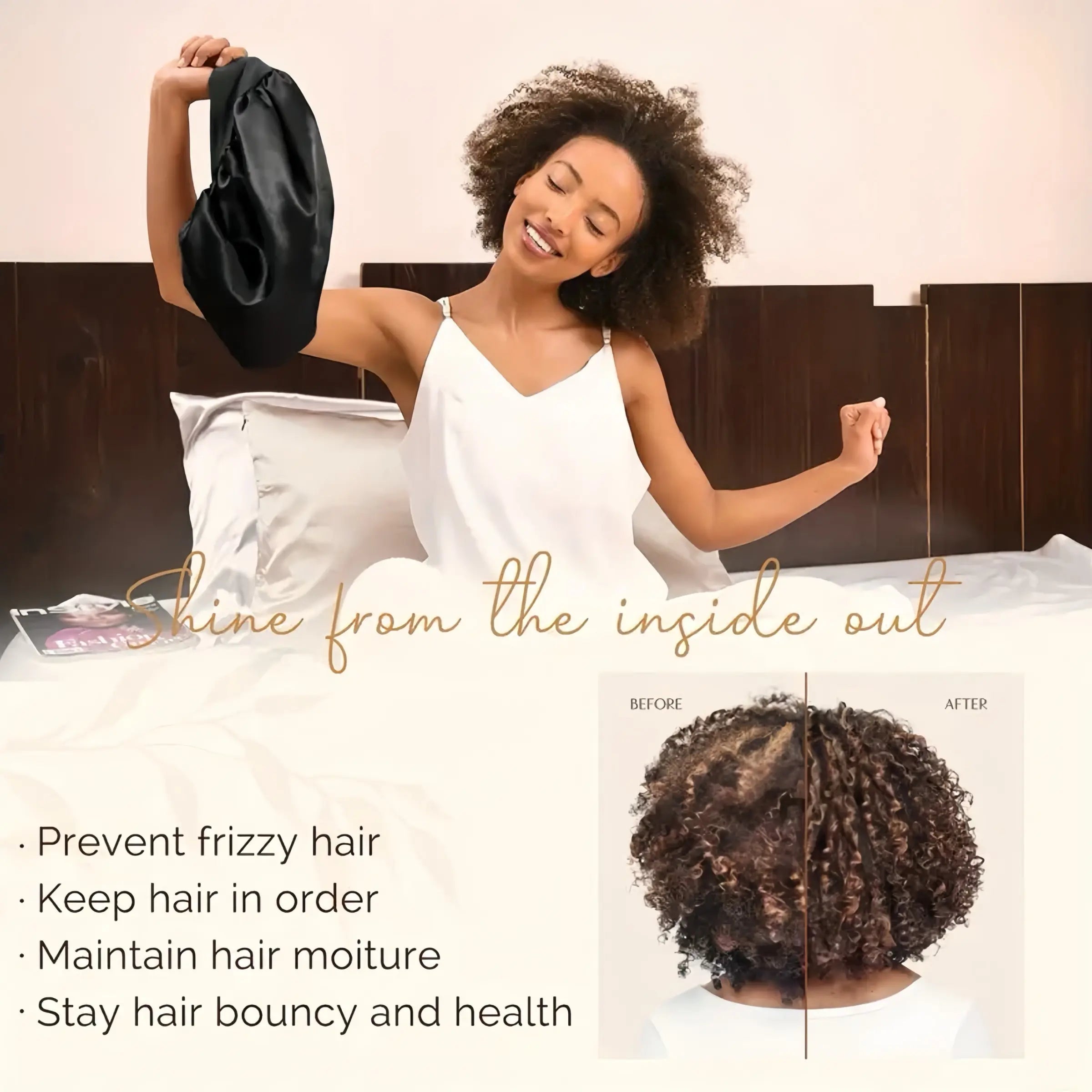 Satin Silk Hair Care Set, Pillowcase + Satin Bonnet + Hair Band, Anti-Frizz, Heatless Styling Tool, Suitable for Curly Long Hair