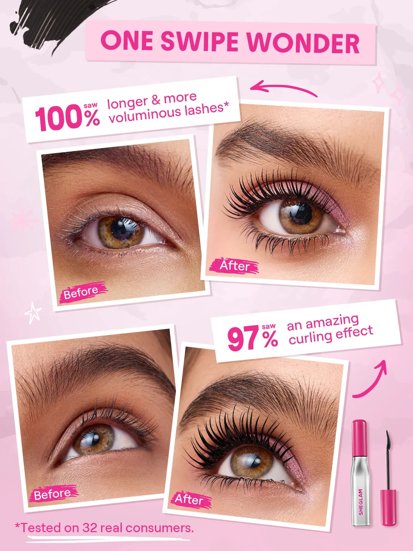 【FREE SHIPPING】SHEGLAM Lashlighter up & Out Black Mascara Waterproof Lengthening Eyes Lashes Ez Remove Lash Treatment