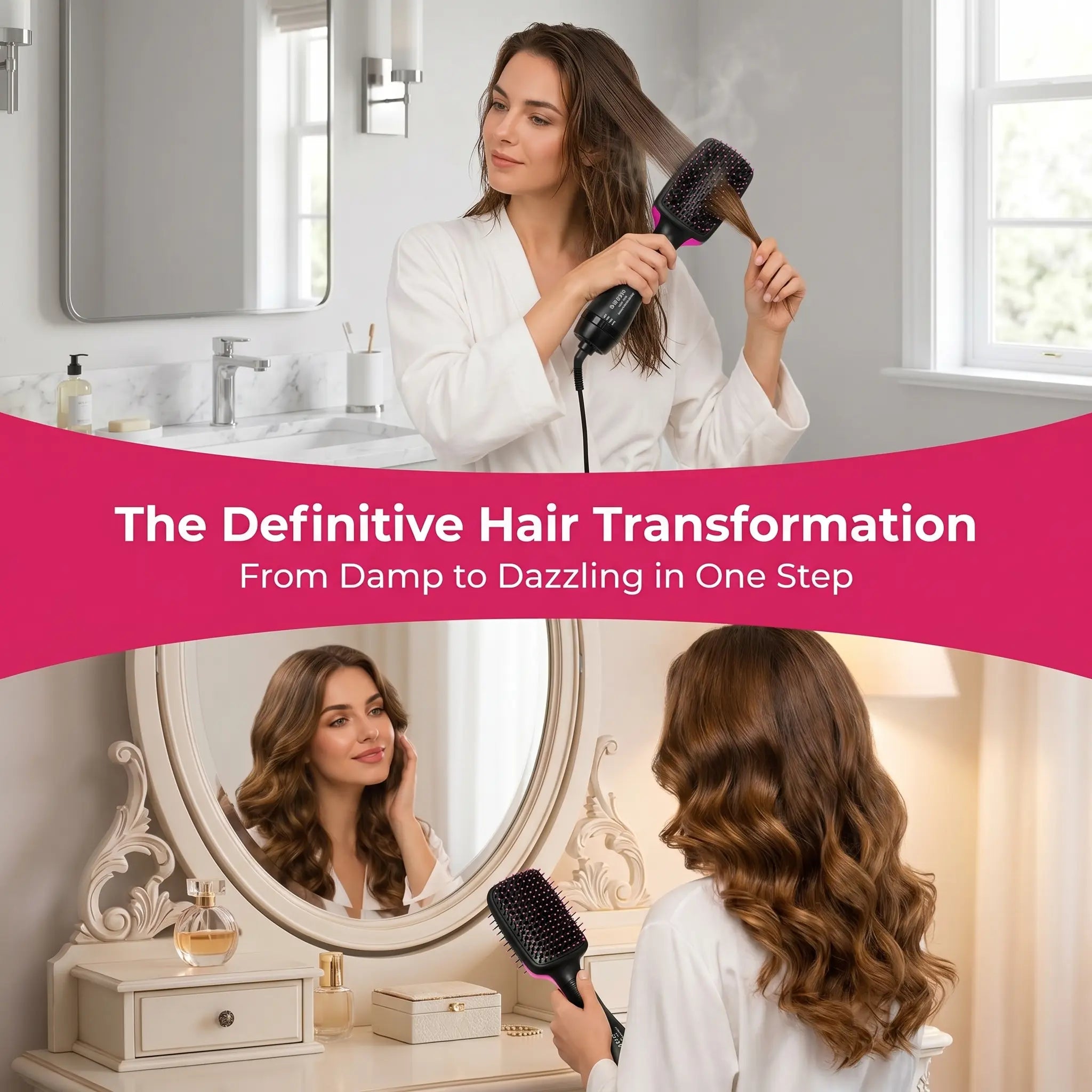 2-In-1 Hair Dryer Brush – One Step Hot Air Styler for Drying, Curling, Straightening & Adding Volume, Smooth Frizz-Free Hair Styling Tool