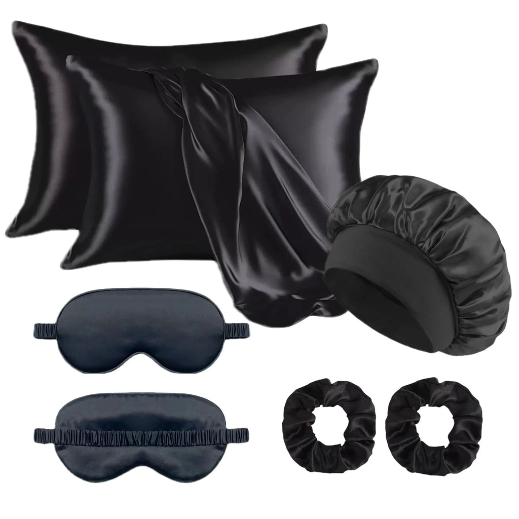 Satin Silk Hair Care Set, Pillowcase + Satin Bonnet + Hair Band, Anti-Frizz, Heatless Styling Tool, Suitable for Curly Long Hair