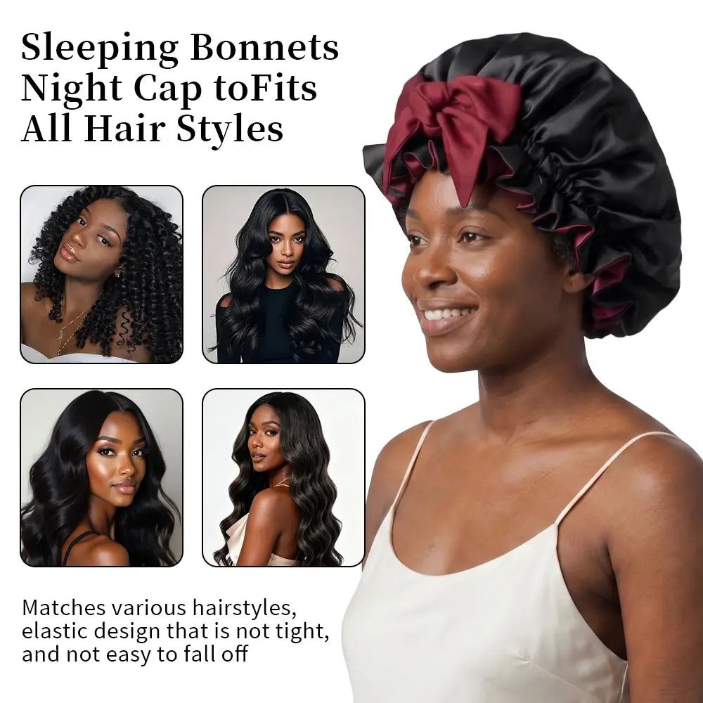 Double Layer Silk Bonnet for Haircare - Soft & Practical Sleeping Cap with Elastic Tie Band for Curly & Natural Hair,Bonnets for Sleeping Women,Curly Hair Nightcap, Smooth,For Women'S Natural Curly,For Gift,Fashion
