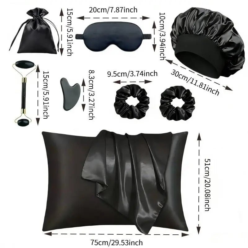 Satin Silk Hair Care Set, Pillowcase + Satin Bonnet + Hair Band, Anti-Frizz, Heatless Styling Tool, Suitable for Curly Long Hair