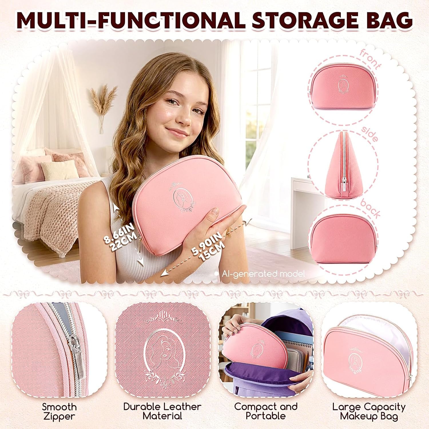 All in One Makeup Kit for Teen Girls Beginner, Makeup Gift Set with Eyeshadow Palette Blush Lipstick Lip Pencil Eye Pencil Brush Mascara Portable Bag - Pink