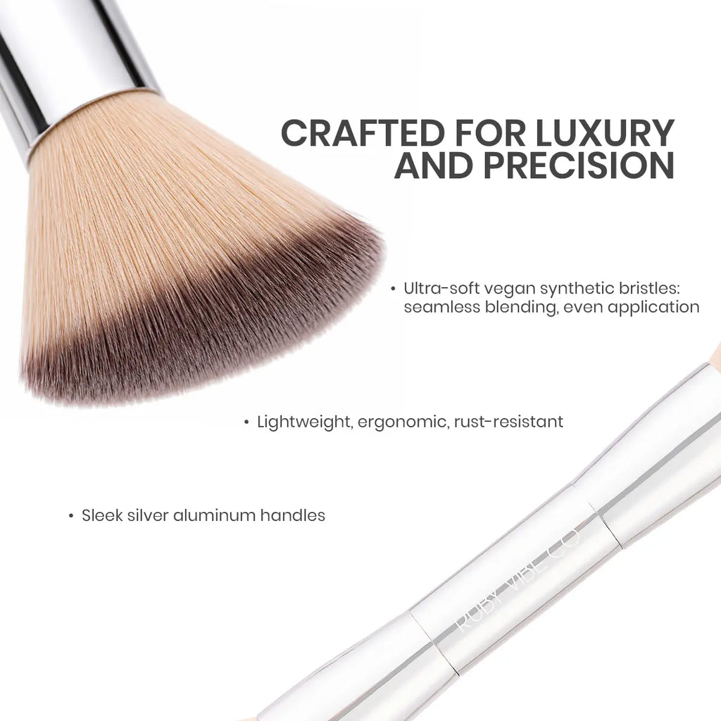 RUBY VIBE CO Dualflex Precision 5-Brush Set-Travel Makeup Brush Set with Dual Ended Makeup Brush, Foundation Brush for Liquid Makeup, Eyeshadow Brush Set, Setting Powder Brush for Face and Eyes