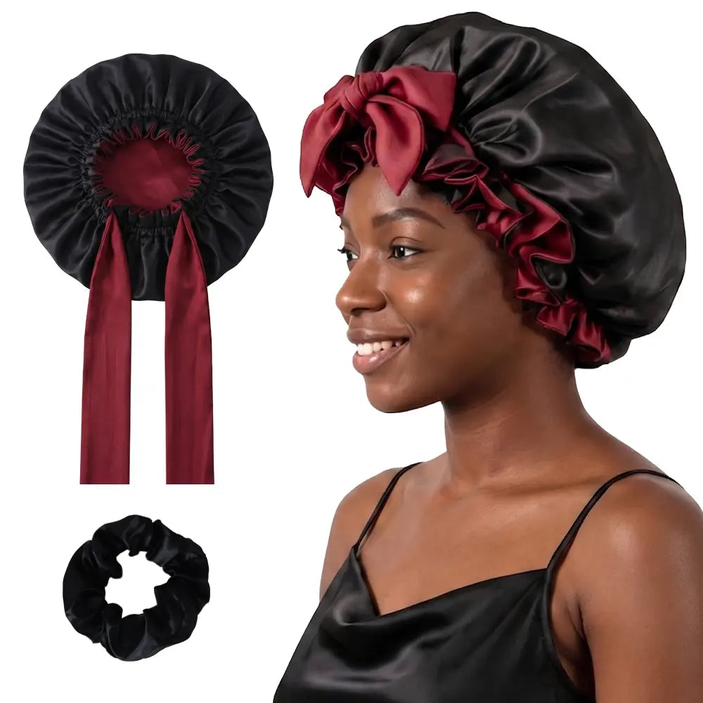 Double Layer Silk Bonnet for Haircare - Soft & Practical Sleeping Cap with Elastic Tie Band for Curly & Natural Hair,Bonnets for Sleeping Women,Curly Hair Nightcap, Smooth,For Women'S Natural Curly,For Gift,Fashion