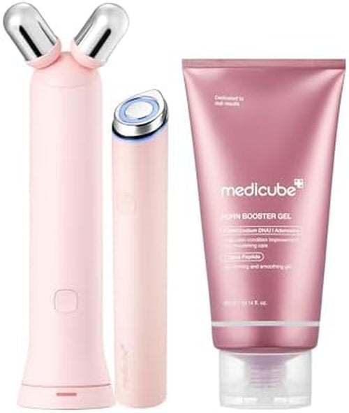 At-Home Contour & Define Device Set: Mini Booster Pro plus Face Roller Device Set Pink and PDRN Booster Gel | PDRN, Peptides & Niacinamide | Face & Body Massager for Depuffing & Contouring