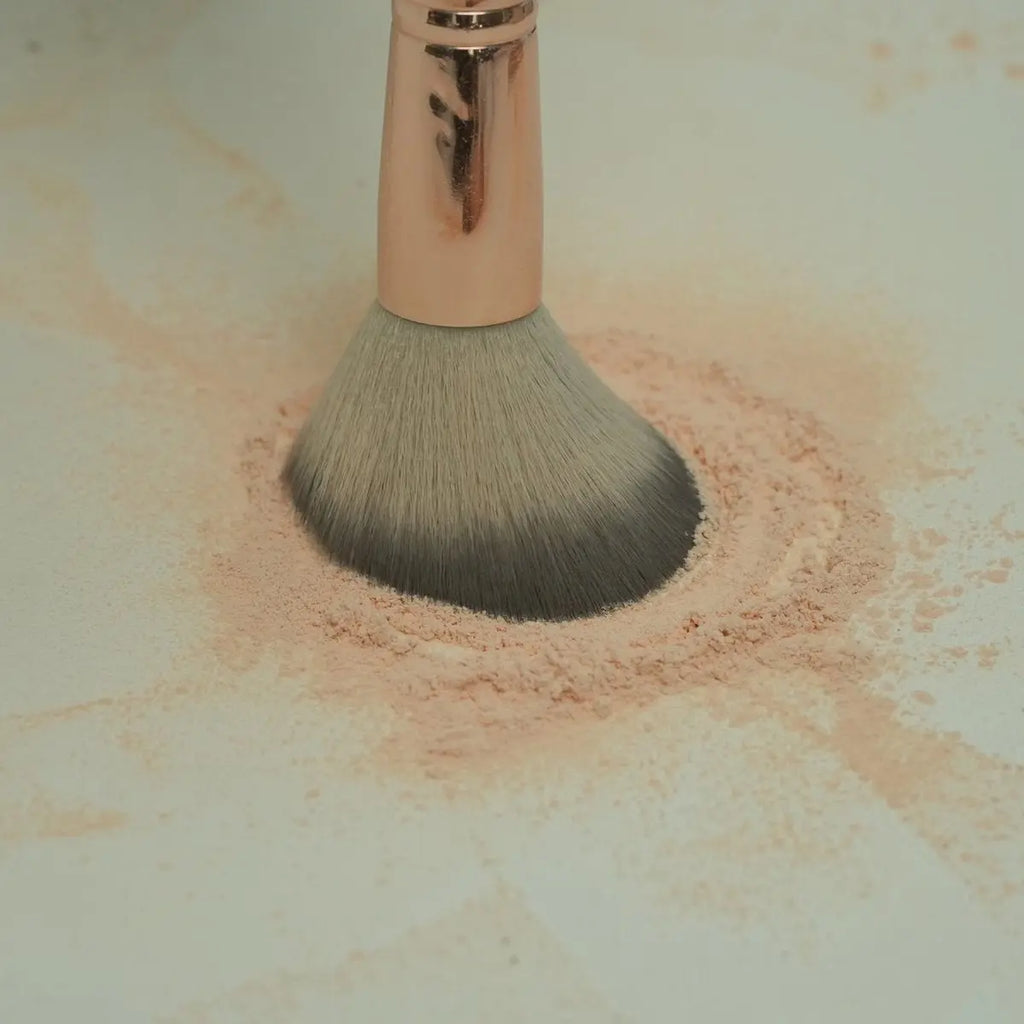 [RUBY VIBE CO] Celestialglow 2-In-1 Brush 016 Complexion Foundation & Concealer Brush Vegan Cruelty-Free Synthetic Bristles, Rose Gold Aluminum Ferrule, Pink Wooden Handle