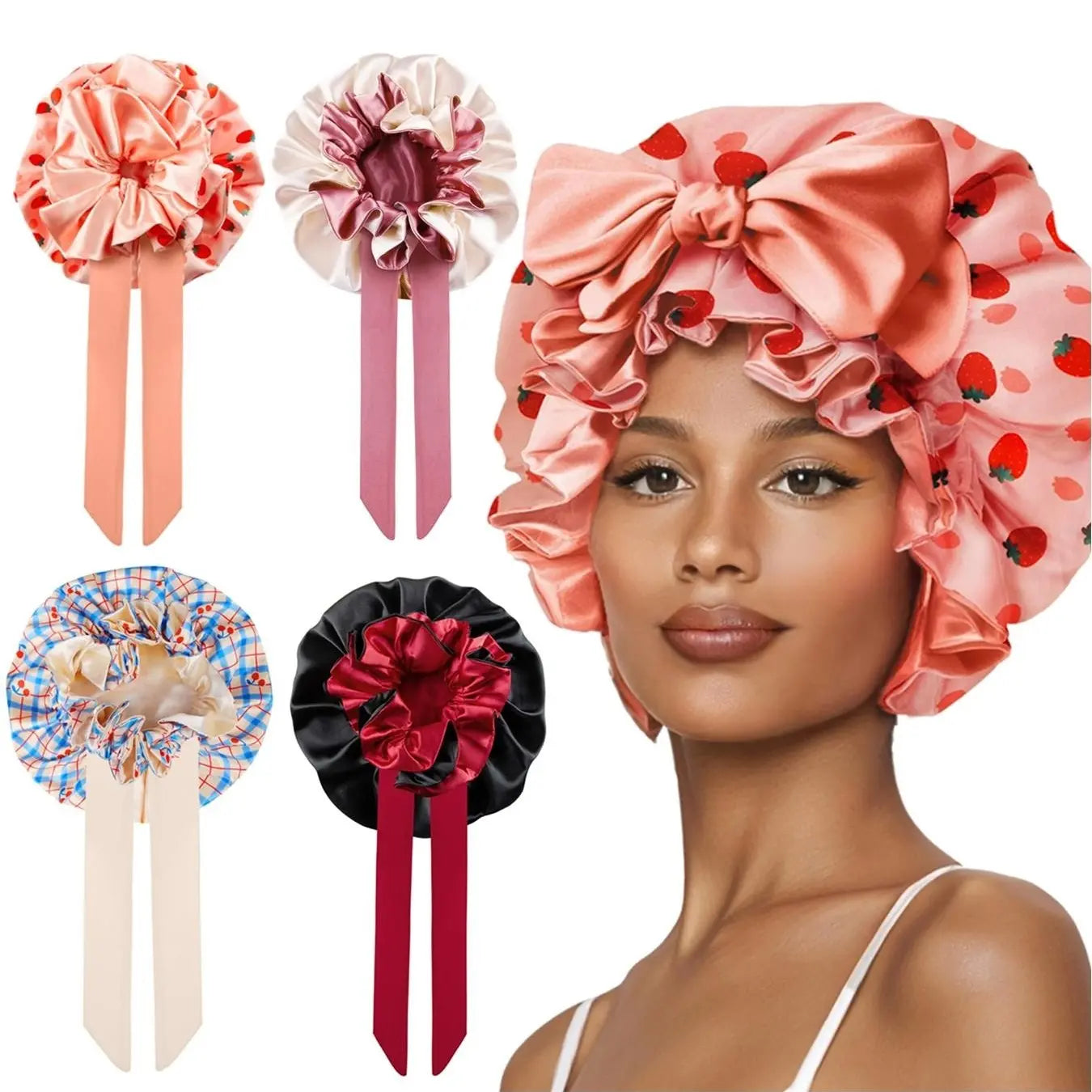 Double Layer Silk Bonnet for Haircare - Soft & Practical Sleeping Cap with Elastic Tie Band for Curly & Natural Hair,Bonnets for Sleeping Women,Curly Hair Nightcap, Smooth,For Women'S Natural Curly,For Gift,Fashion