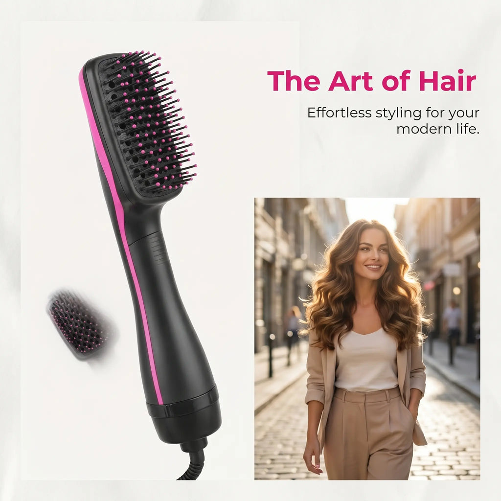 2-In-1 Hair Dryer Brush – One Step Hot Air Styler for Drying, Curling, Straightening & Adding Volume, Smooth Frizz-Free Hair Styling Tool