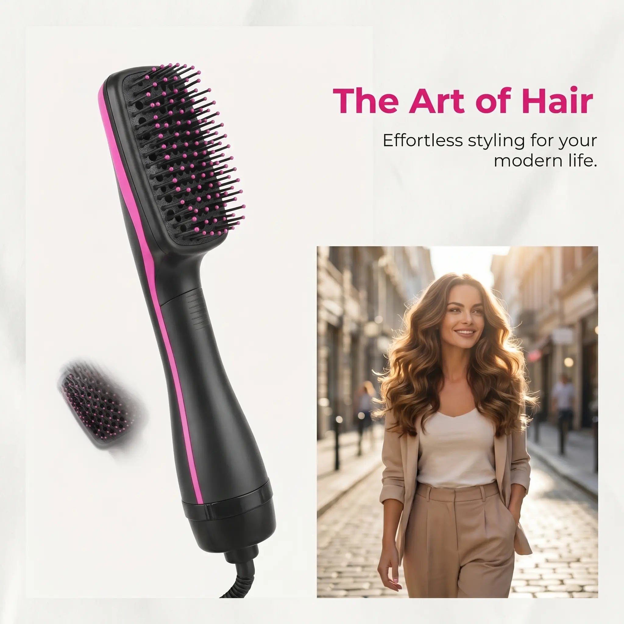 2-In-1 Hair Dryer Brush – One Step Hot Air Styler for Drying, Curling, Straightening & Adding Volume, Smooth Frizz-Free Hair Styling Tool