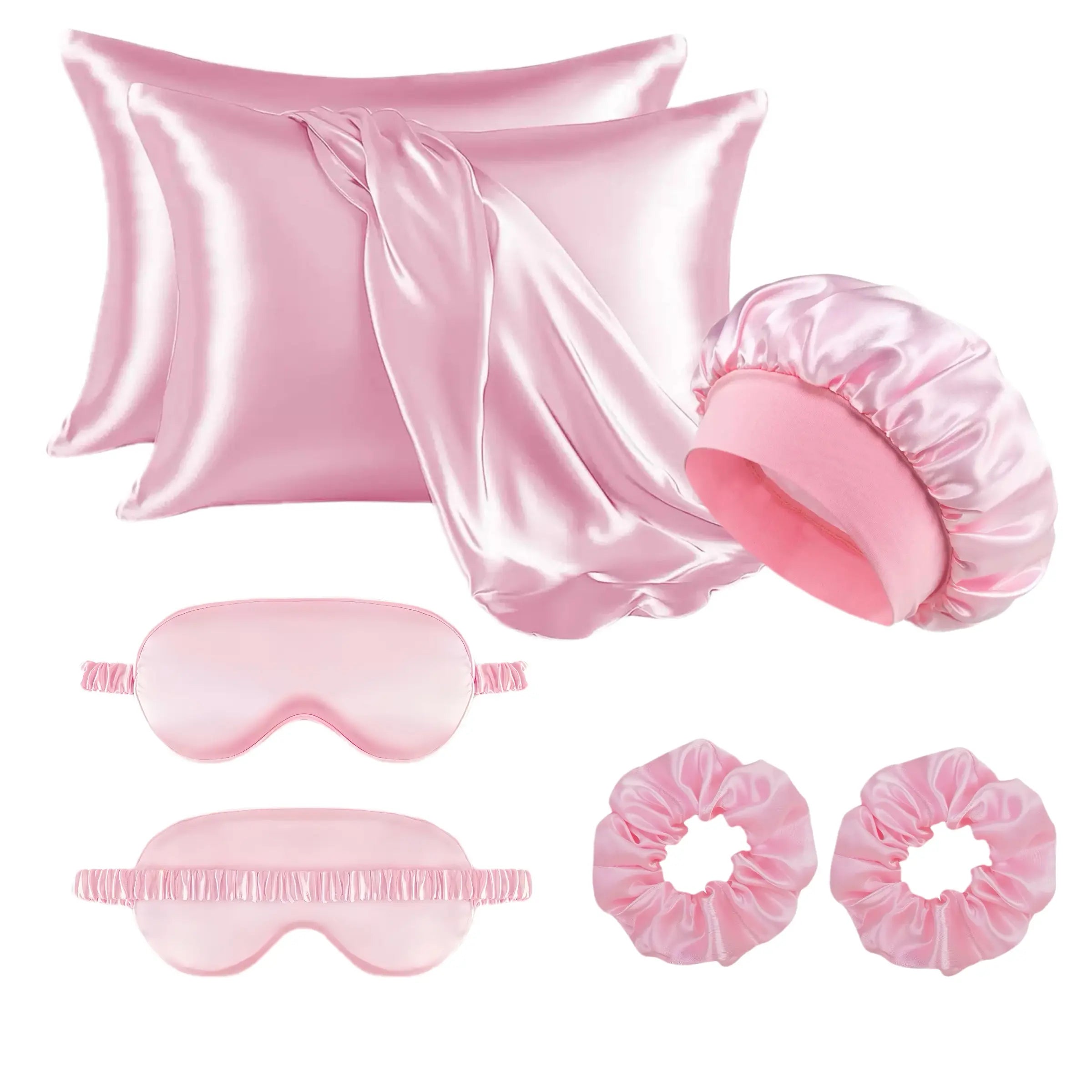 Satin Silk Hair Care Set, Pillowcase + Satin Bonnet + Hair Band, Anti-Frizz, Heatless Styling Tool, Suitable for Curly Long Hair