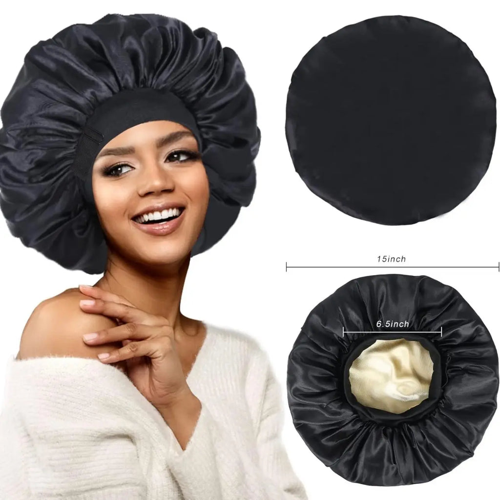 Silk for Sleeping Double Layer Satin Adjustable for Black Woman Sleep Cap Reversible Hair for Curly Hair (Blackandpurple) Love Lucy Bonnet Hats Daily Heatless Elastic Haircare