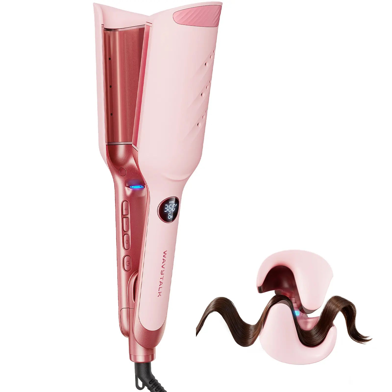Wavytalk Power Wave Hair Crimper & Curling Wand for Beach Waves with Ionic Technology, Dual Voltage & Lightweight Design, Reducing Frizz & Damage, Perfect for Travel