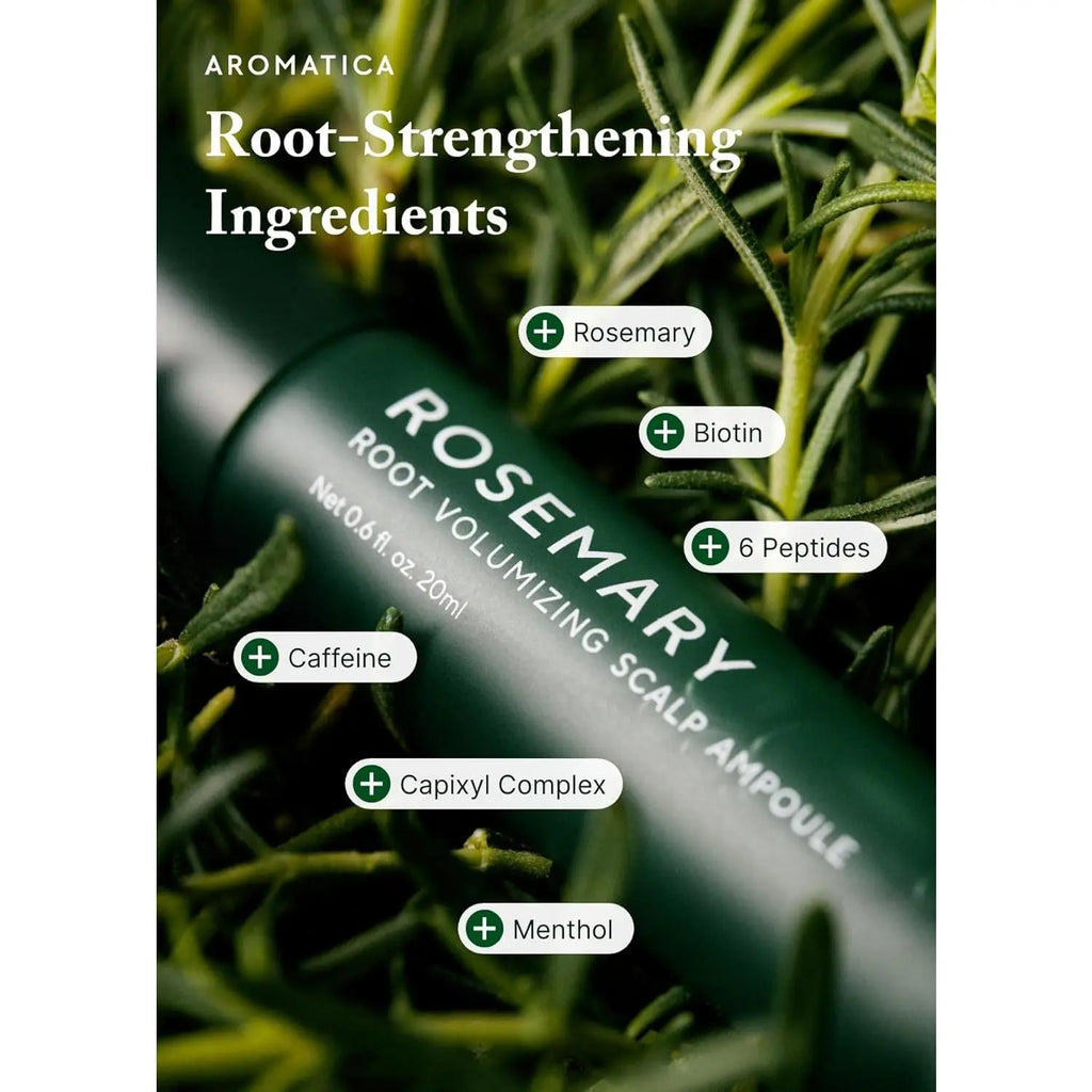 AROMATICA Rosemary Root Volumizing Scalp Serum, Hair Growth Serum Roll On, Caffeine 10,000Ppm & Rosemary Essential Oils 1,400 Ppm, Cooling Scalp Korean Hair Care, Silicon/Paraben/Sulfate‑Free (0.67Oz)