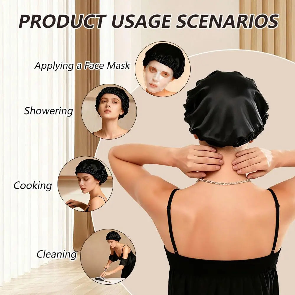 Women'S 2-In-1 Satin Hair Wrap & Silk Bonnet - Adjustable Shower/Sleep Cap, Doobie Wrap for Long Curly Hair, Heatless Daily Haircare Gift (Bathroom Home Supply)