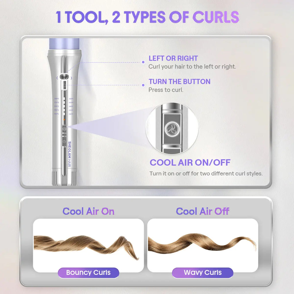 SHEGLAM HAIR One Touch Airflow Styler Pro | Auto Rotating Curling Iron | 1/1.25 Inch Curls | 360° Cooling Airflow | 5-Level Temps | anti Scald | Glosspro Ceramic Coating | Less Damage | Bouncy & Long Lasting Curls#Automatic Curling Iron #Girly Essentials