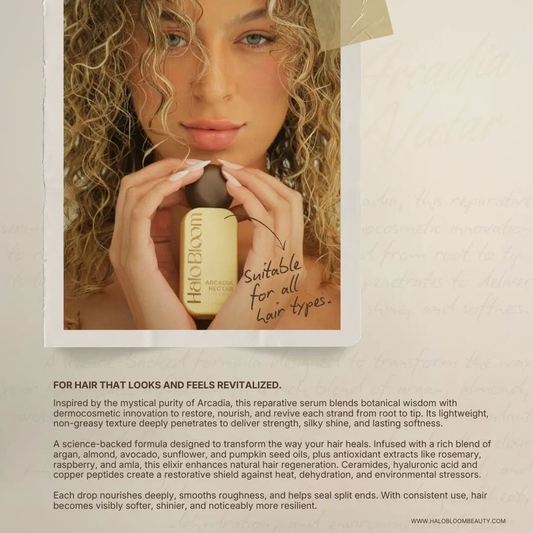 Halo Bloom Signature Set Gift Bundle the Secret Abloomdant Arcadia Hair Oil Serum Brush Set for Festive Hair Care