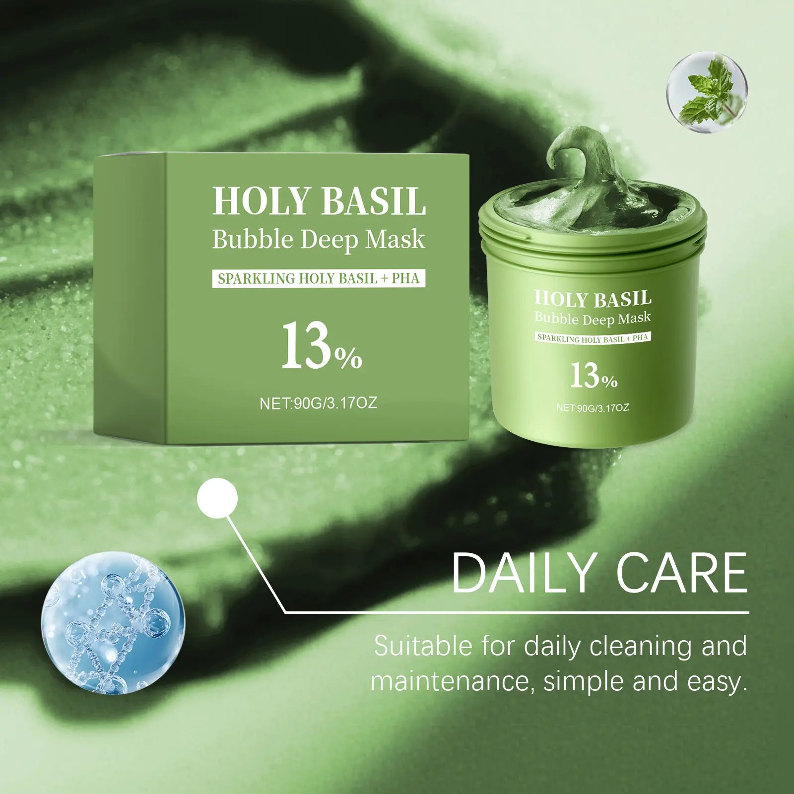 Bubble Cleansing Mask with 13% Pha Gentle Exfoliation, Deep Pore Cleaning, Moisturizing Brightening, Suitable for All Skin Types