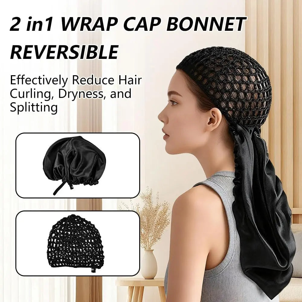 Women'S 2-In-1 Satin Hair Wrap & Silk Bonnet - Adjustable Shower/Sleep Cap, Doobie Wrap for Long Curly Hair, Heatless Daily Haircare Gift (Bathroom Home Supply)